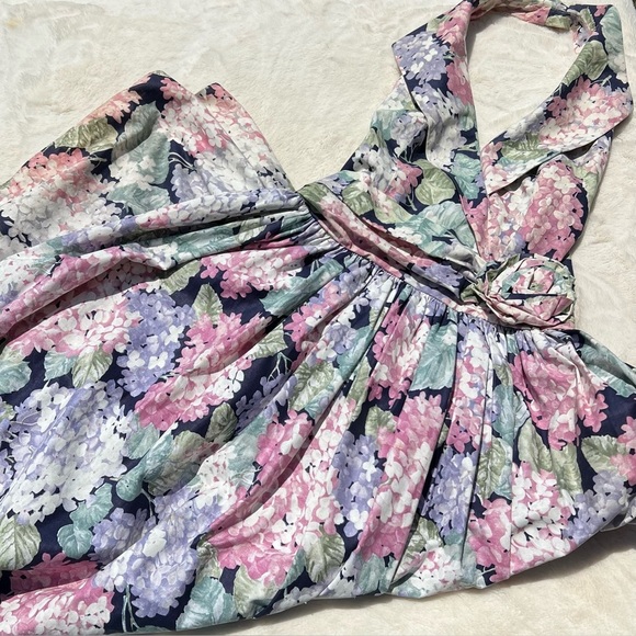 Alfred Angelo Dresses & Skirts - Vintage Alfred Angelo Floral Halter Maxi Dress 11/12 Cotton Garden Party 80s